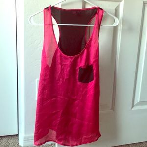 Satin red razor back tank top